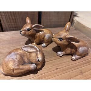 Vintage Set of 3 Ceramic Baby Bunnies Rabbits 4” Length Hand-Painted Nostalgic!